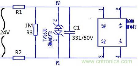 案例1：輸入端24V波動(dòng)，R1和R2常被燒壞。