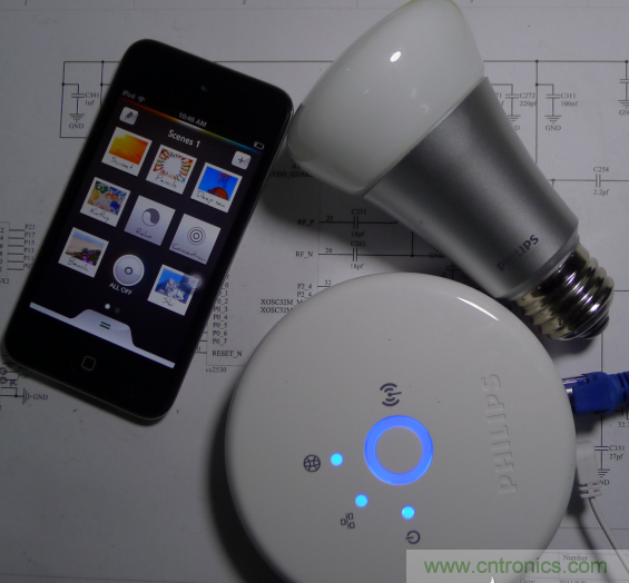 三個組合（控制盒、Hue 燈泡、iOS 的 APP）