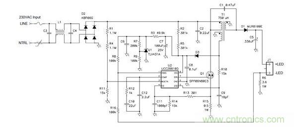 該拓撲不僅可提供良好功率因數(shù)，而且還符合EN61000-3-2C類標準
