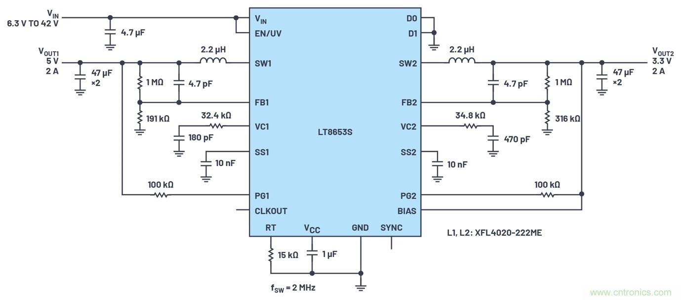 具有6.2 &micro;A靜態(tài)電流的雙通道、42 V、2 A、單片、同步降壓型Silent Switcher 2穩(wěn)壓器