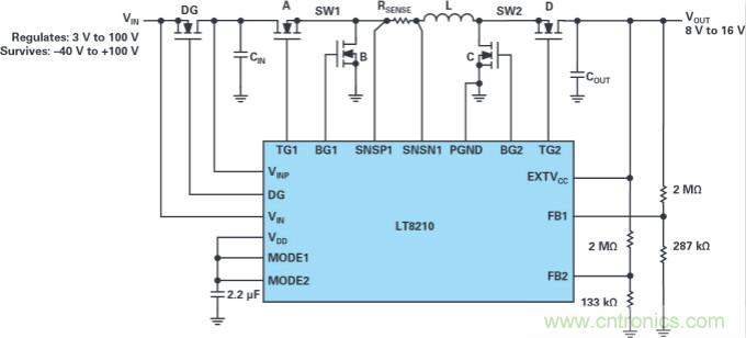 4開(kāi)關(guān)降壓-升壓控制器，具備直通功能，可以消除開(kāi)關(guān)噪聲